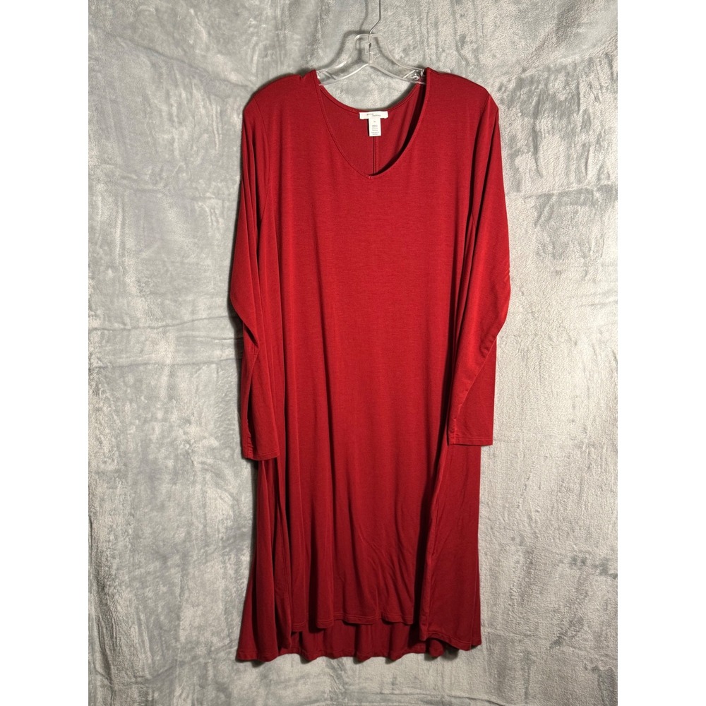 Daily Ritual Womens Red Long Sleeve V-Neck‎ Swing Dress Plus Size 2X